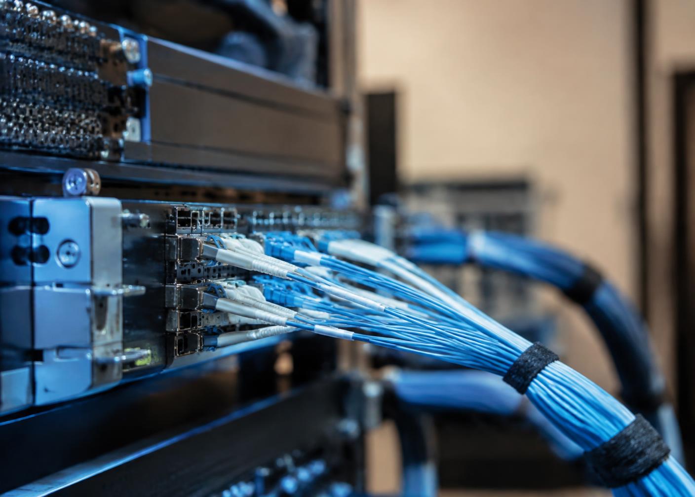 Organized network cabling connected to technical infrastructure